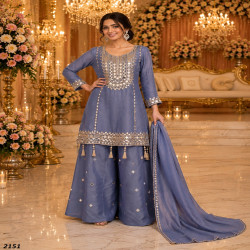 Women's Premium Simar Silk Hand Mirror Work Gharara Suit Set with Dupatta